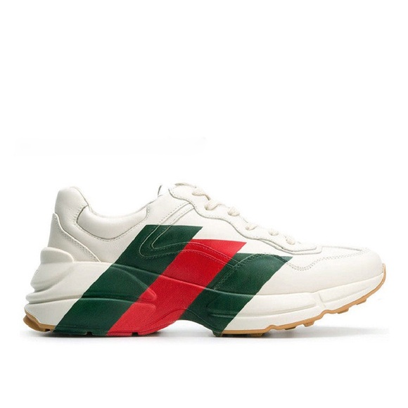 Men’s Size 8.5 (Euro Sz 42) Gucci Rython Leather Dad Shoes In Ivory Green & Red